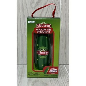 Claussen Pickle Christmas ornament NIB tin candy filled for prize refillable